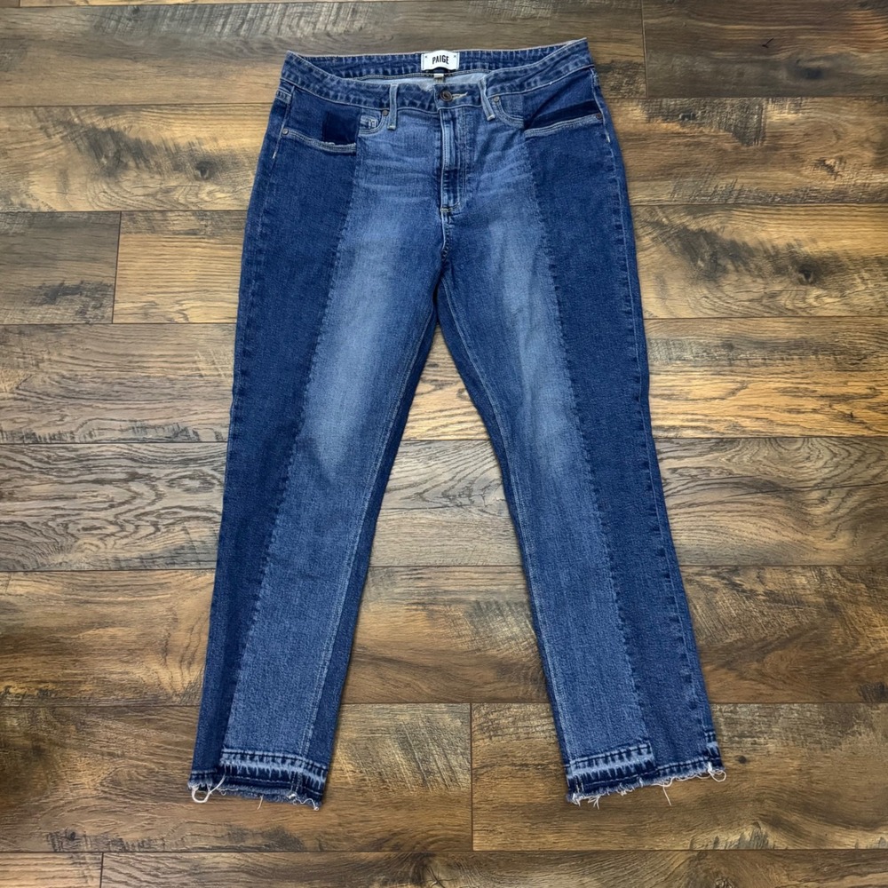 PAIGE Taylor Straight Lyla Jeans Womens 31 High Rise Raw Hem Crop Denim - Picture 1 of 7